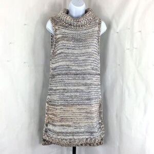 Cliche Sleeveless Chunky Knit Sweater Brown Gray Turtleneck Relaxed Fit Sz S